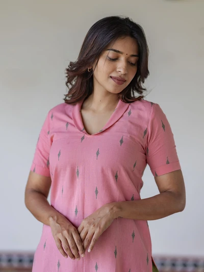 Peach Blossom Handloom Kurta