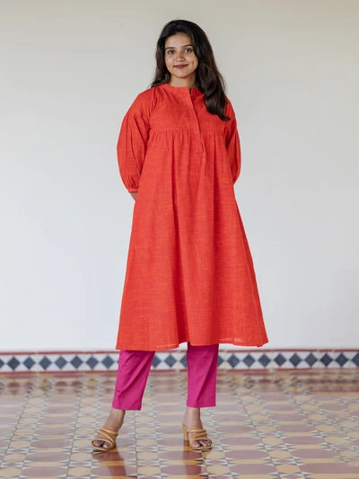 Handloom Saffron Swing A-Line Kurta
