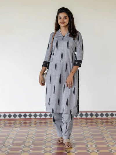 Grey Shadow Ikkat Co-ord Set