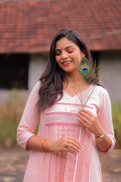 Peach Jamdhani Noor A-Line Co-ord Set