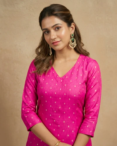 Rani Pink Banaras A-Line kurta
