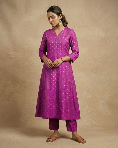 Lavender Lotus Banarasi A-Line Kurta