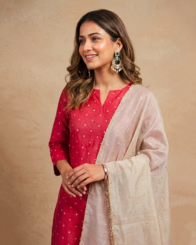Sindoori Banaras A-Line Kurta With Dupatta