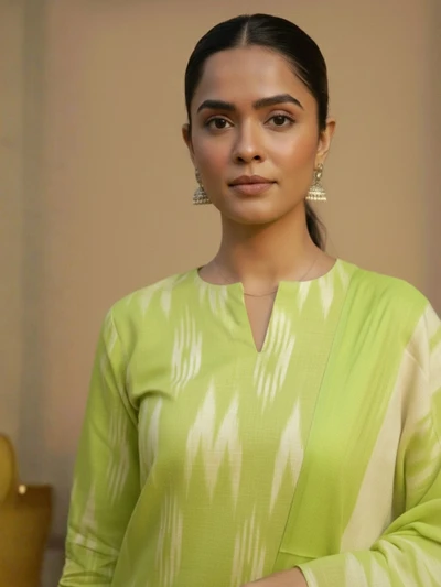 Lime Green Ikkat Kurta Set with Dupatta