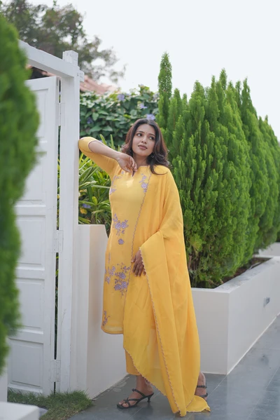 Golden Yellow Chanderi Embroidery Co-ord Set
