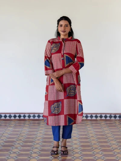Hibiscus Red Cotton Kurta