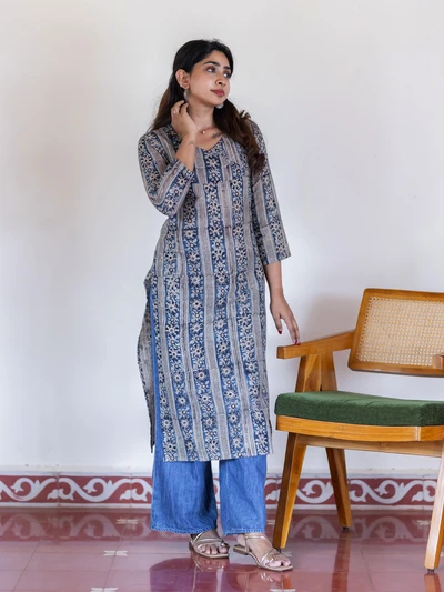 Ash Blue Kalamkari Kurta