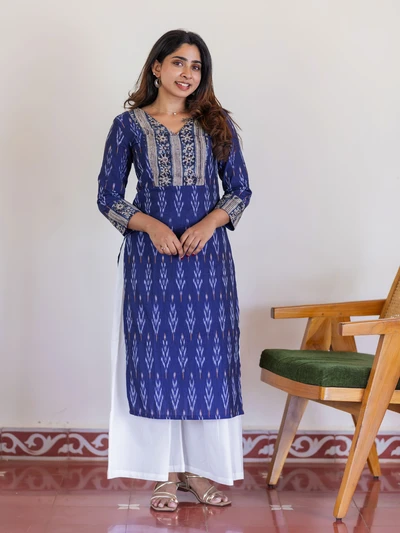 Indigo Lily Handloom Ikat Kurta