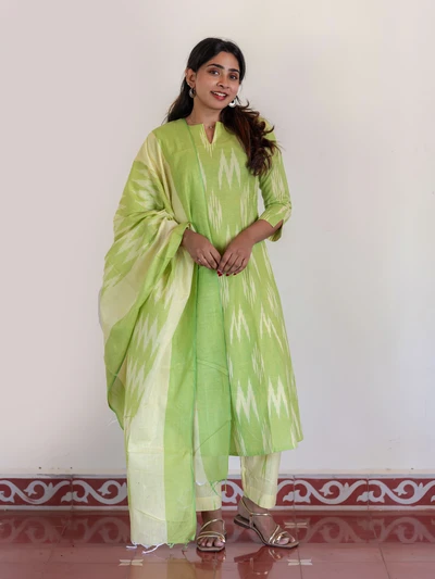 Lime Green Ikkat Kurta Set with Dupatta