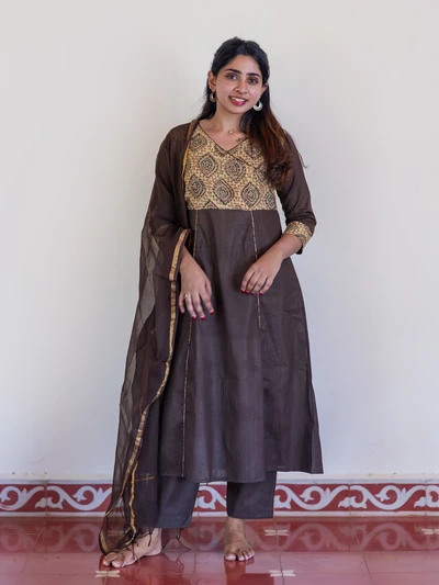 Cocoa Grove Kalamkari A-Line Co-ord Set with Dupatta
