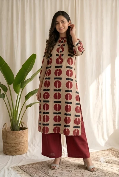 Terracotta Geometric Cotton Kurta