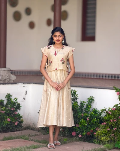 Ivory Bloom Chanderi Overlay Dress