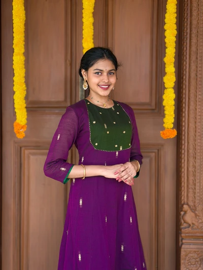 Royal Violet Handloom Hand-Embroidered Kurta Set