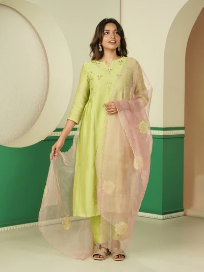 Applique Floral Chanderi Co-Ord Set